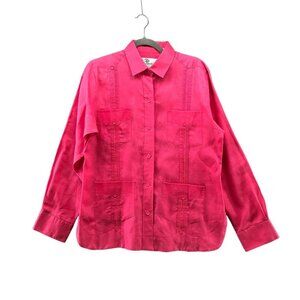 VTG Panabrisa 100% Linen Shirt Jacket Womens Sz 14 (L) Pink Long Sleeve Utility